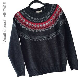 WEATHERPROOF VINTAGE | NWOT CREWNECK FAIR ISLE SWEATER BLACK RED GRAY | SMALL